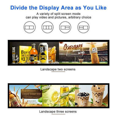 24 Inç Ultra Geniş Çözünürlüklü Uzaylı Çubuk Tipi LCD Reklam Ekranı Süpermarket Rafaları Perakende için Mükemmel Seçim