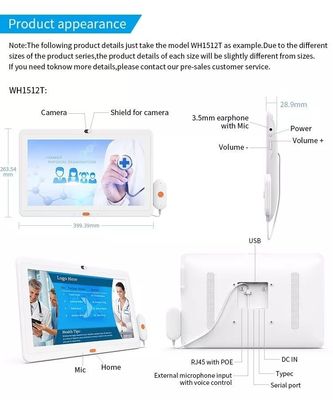 Hastane 15.6 inç Sağlık Bakım Tablet Android Tüm Bir Tıp Sanayi Sınıfı Tabletler Çağrı Tutma Kamera ile