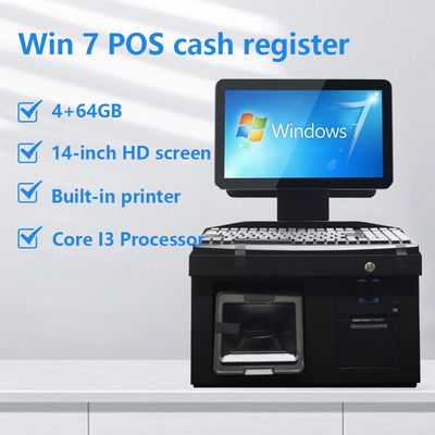 14 İnç Çift Dokunmatik Ekran Win7 Pos Nakit Kayıt Cihazı i3 İşlemci 4+64GB Masaüstü POS Terminali Yazıcı, Klavye, Tarayıcı ile