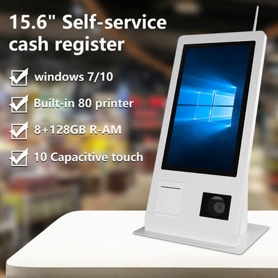 15.6" Win 10 işletim sistemi ile kendi kendine hizmet veren POS makinesi dokunmatik ekran tarayıcısı yazıcı NFC QR kod okuyucu