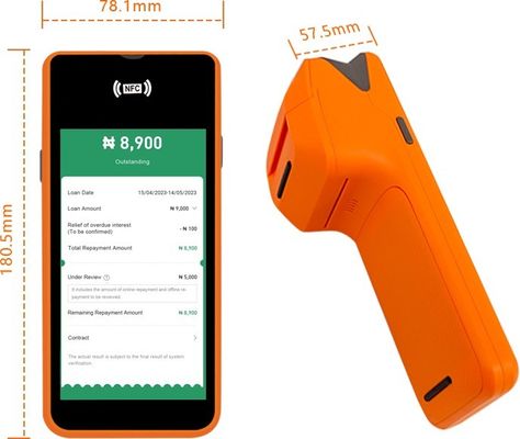 5.45 inç Android Sistemli Mobil Pos Makinesi El Tipi Akıllı Kasa Terminali Yazıcı Çıkışı Türü Monokrom ve Wifi