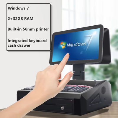 15.6 inç Çift Ekranlı Dokunmatik Tüm Bir POS Sisteminde Nakit Çekmece ve 58mm Printer 2GB RAM Süpermarket