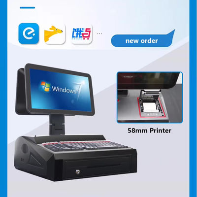 15.6 inç Çift Ekranlı Dokunmatik Tüm Bir POS Sisteminde Nakit Çekmece ve 58mm Printer 2GB RAM Süpermarket