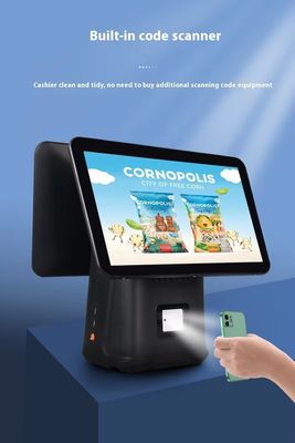 Perakende restoran fatura makinesi 15.6 inç Windows işletim sistemi ve Android POS ile çift ekranlı POS sistemi
