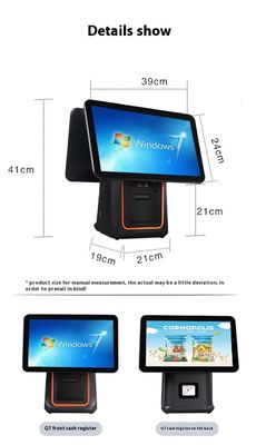 Perakende restoran fatura makinesi 15.6 inç Win işletim sistemi ve Android POS ile çift ekranlı POS sistemi