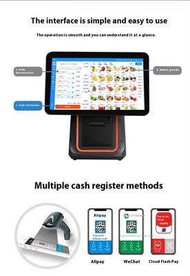 Perakende restoran fatura makinesi 15.6 inç Windows işletim sistemi ve Android POS ile çift ekranlı POS sistemi