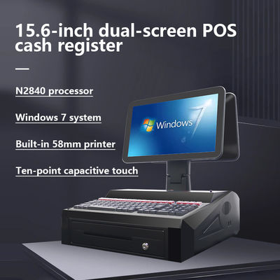 OEM ODM 15.6 Inch Çift Ekranlı Win7 Pos Nakit Kaydı N2840 Cpu 2 + 32GB Masaüstü POS Terminal 58mm Yazıcı,Klavye