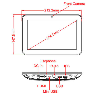 FCC Sertifikalı 8 Inch All In One Android Tablet RK3288 POE USB OTG ile CPU