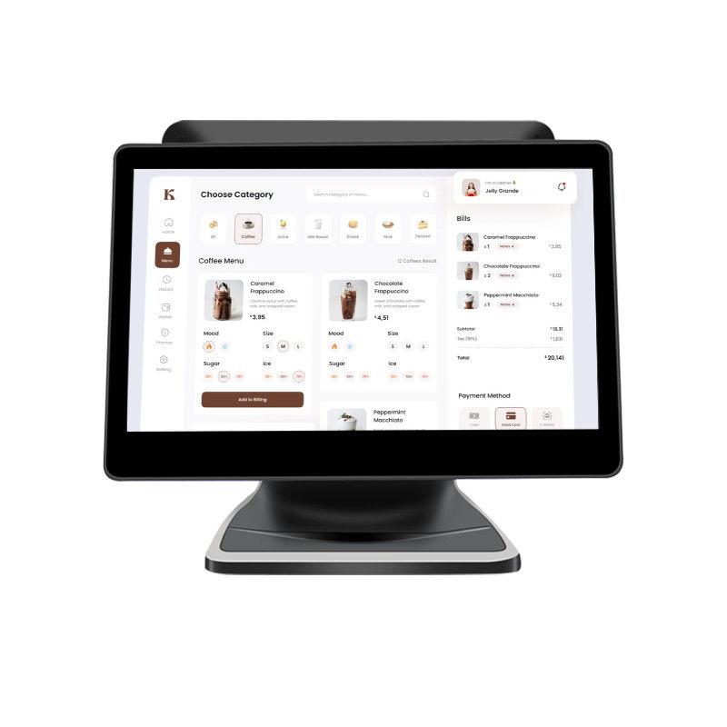 13.3/15.6 inç Çift Dokunmatik Ekran POS Sistemi I3 Windows Sistemi Dökülebilir tabanlı perakende mağazası POS terminali