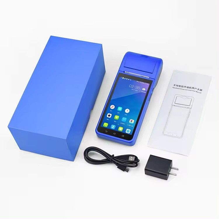 5.5" Elden Kullanılabilir Android POS Sistemleri Nakit Kayıt Makinesi Dokunmatik Ekran Mobil POS Terminalı WiFi USB NFC Payment for Retail Blue