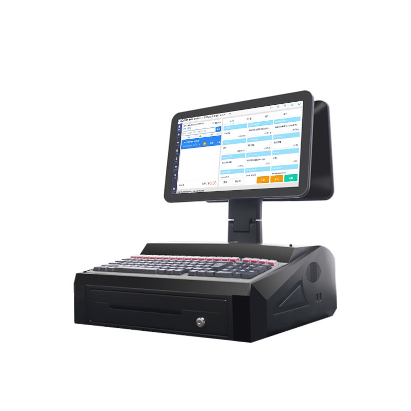 OEM ODM 15.6 Inch Çift Ekranlı Win7 Pos Nakit Kaydı N2840 Cpu 2 + 32GB Masaüstü POS Terminal 58mm Yazıcı,Klavye