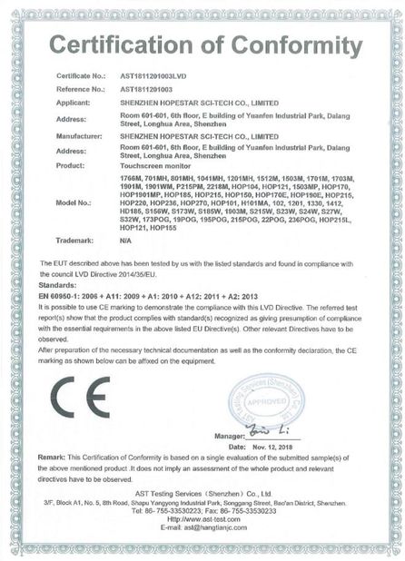 Çin Shenzhen Hopestar SCI-TECH Co., Ltd. Sertifikalar