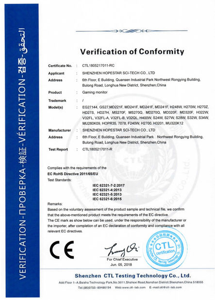 Çin Shenzhen Hopestar SCI-TECH Co., Ltd. Sertifikalar